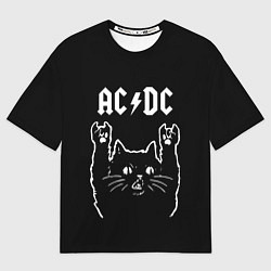 Футболка оверсайз мужская AC DC, Рок кот, цвет: 3D-принт