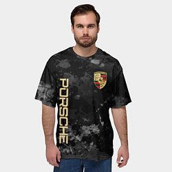 Футболка оверсайз мужская Порше Porsche серый фон, цвет: 3D-принт — фото 2
