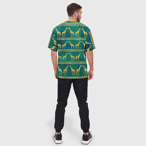 Мужская футболка оверсайз Золотые жирафы паттерн / 3D-принт – фото 4