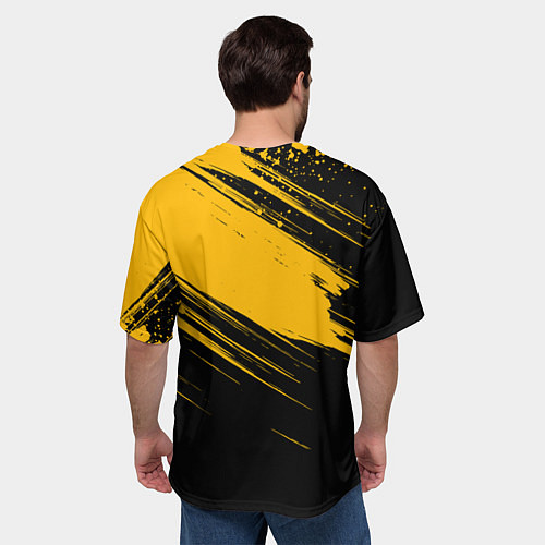 Мужская футболка оверсайз Black and yellow grunge / 3D-принт – фото 4