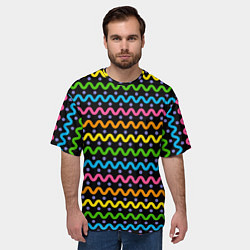 Футболка оверсайз мужская Разноцветные волнистые линии, цвет: 3D-принт — фото 2
