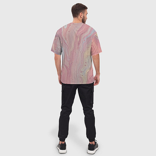 Мужская футболка оверсайз Мраморный дизайн с розовыми, синими и желтыми цвет / 3D-принт – фото 4