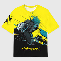 Футболка оверсайз мужская Vi Ви на мотоцикле cyberpunk 2077, цвет: 3D-принт