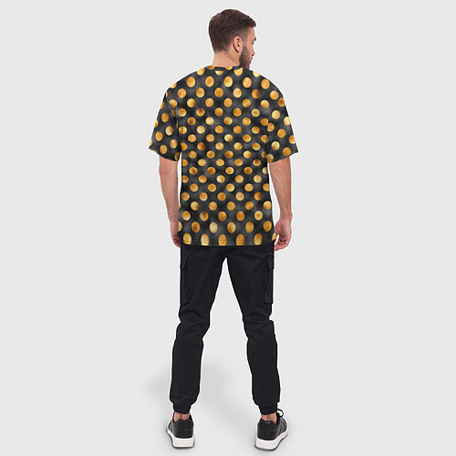 Мужская футболка оверсайз Золотой горошек на черном фоне / 3D-принт – фото 4