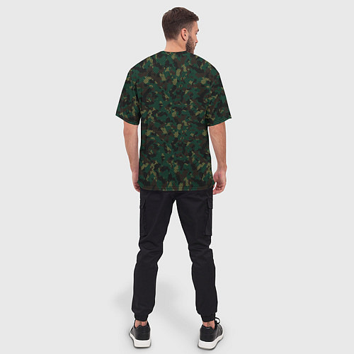 Мужская футболка оверсайз Тёмно-Зелёный Сеточный Камуфляж / 3D-принт – фото 4