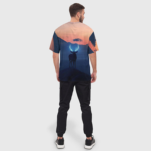 Мужская футболка оверсайз Олень с неоновыми рогами / 3D-принт – фото 4