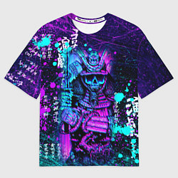 Футболка оверсайз мужская Неоновый Японский Самурай Neon Samurai Skull, цвет: 3D-принт