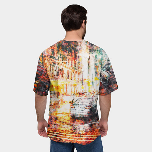 Мужская футболка оверсайз Неоновый город ночью / 3D-принт – фото 4