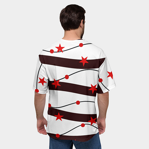 Мужская футболка оверсайз Красные Звезды На Волнах / 3D-принт – фото 4
