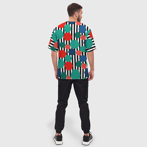 Мужская футболка оверсайз Геометрический разноцветный узор / 3D-принт – фото 4