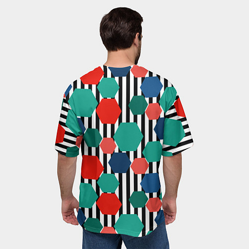 Мужская футболка оверсайз Геометрический разноцветный узор / 3D-принт – фото 4