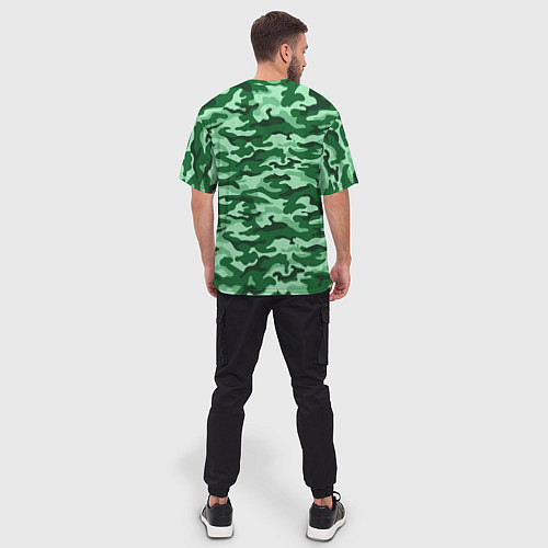 Мужская футболка оверсайз Зеленый монохромный камуфляж / 3D-принт – фото 4