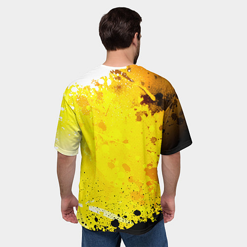 Мужская футболка оверсайз РОССИЙСКАЯ ИМПЕРИЯ - ГЕРБ - Брызги / 3D-принт – фото 4