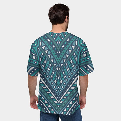 Мужская футболка оверсайз Абстракция Зеленый, белый и синий цвета Волны, лин / 3D-принт – фото 4