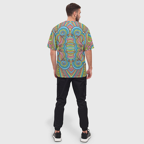 Мужская футболка оверсайз Абстрактный разноцветный узор Линии, волны, полосы / 3D-принт – фото 4