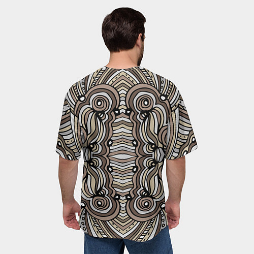 Мужская футболка оверсайз Калейдоскоп Абстракция в стиле дудл Коричневый, бе / 3D-принт – фото 4