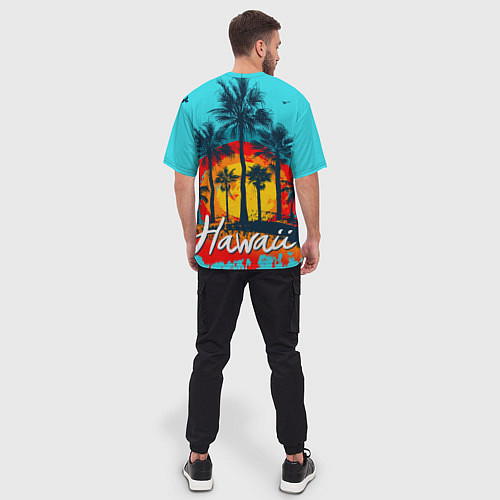 Мужская футболка оверсайз Hawaii Солнце, Пальмы / 3D-принт – фото 4