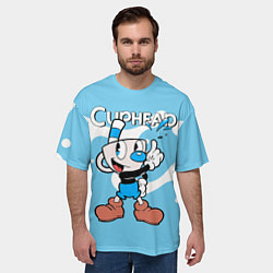 Футболка оверсайз мужская Cuphead синяя чашечка, цвет: 3D-принт — фото 2