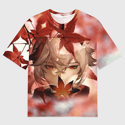Футболка оверсайз мужская Кадзуха и кленовые листья, цвет: 3D-принт