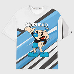 Футболка оверсайз мужская Cuphead синяя чашечка, цвет: 3D-принт