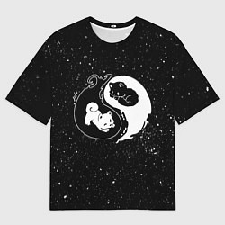 Футболка оверсайз мужская Инь Янь - котенок и щенок, цвет: 3D-принт