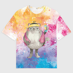 Мужская футболка оверсайз Котик после душа