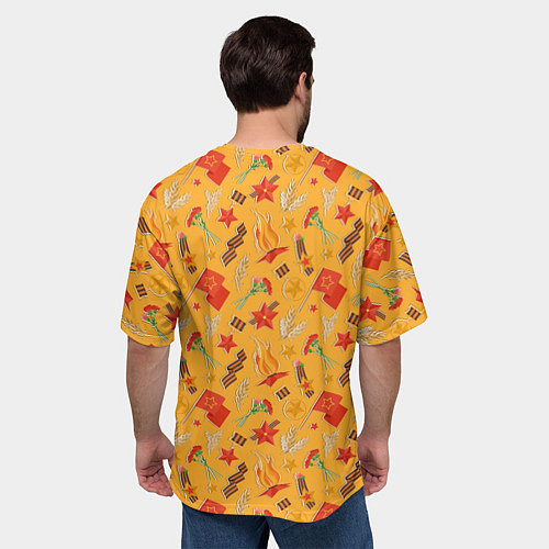 Мужская футболка оверсайз Георгиевская ленточка, Вечный огонь, цветок, медал / 3D-принт – фото 4