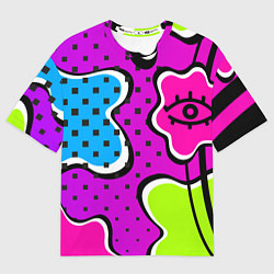 Футболка оверсайз мужская Яркий абстрактный узор в стиле 90х, неоновые цвета, цвет: 3D-принт