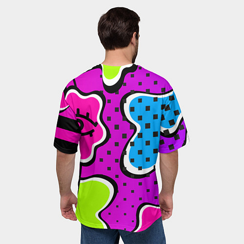 Мужская футболка оверсайз Яркий абстрактный узор в стиле 90х, неоновые цвета / 3D-принт – фото 4