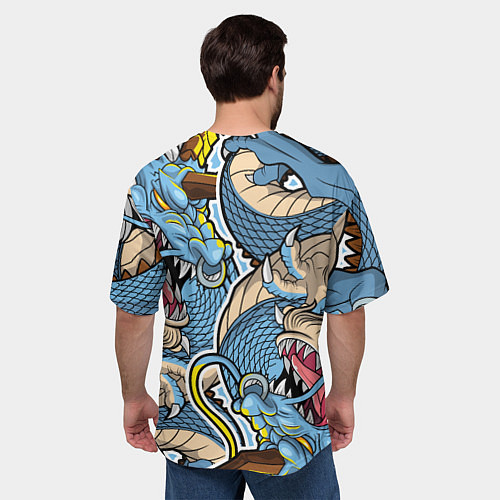 Мужская футболка оверсайз Синий дракон-монст / 3D-принт – фото 4