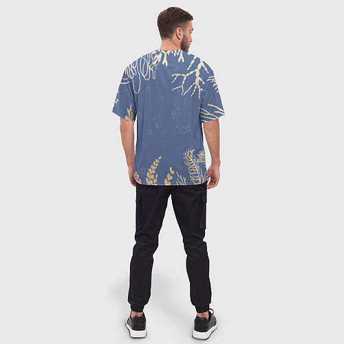 Мужская футболка оверсайз Разноцветные акварельные рыбки с морскими водоросл / 3D-принт – фото 4