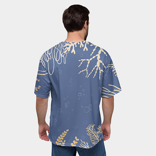 Мужская футболка оверсайз Разноцветные акварельные рыбки с морскими водоросл / 3D-принт – фото 4