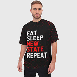 Футболка оверсайз мужская Eat Sleep New State Repeat - Потертости, цвет: 3D-принт — фото 2