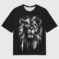 Мужская футболка оверсайз Голова льва в черно-белом изображении