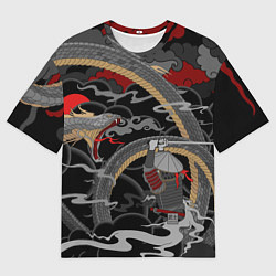 Футболка оверсайз мужская Самурай и змей, цвет: 3D-принт