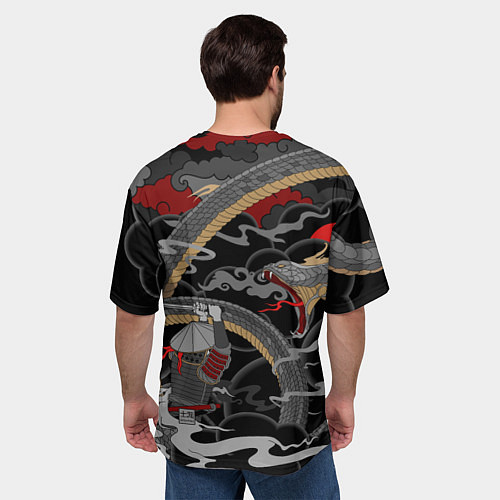 Мужская футболка оверсайз Самурай и змей / 3D-принт – фото 4