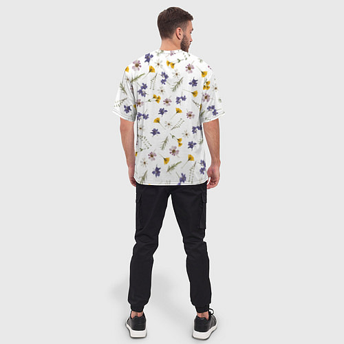 Мужская футболка оверсайз Простые цветы на белом фоне / 3D-принт – фото 4