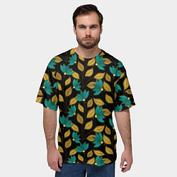 Футболка оверсайз мужская Золотые и зеленые листья, цвет: 3D-принт — фото 2