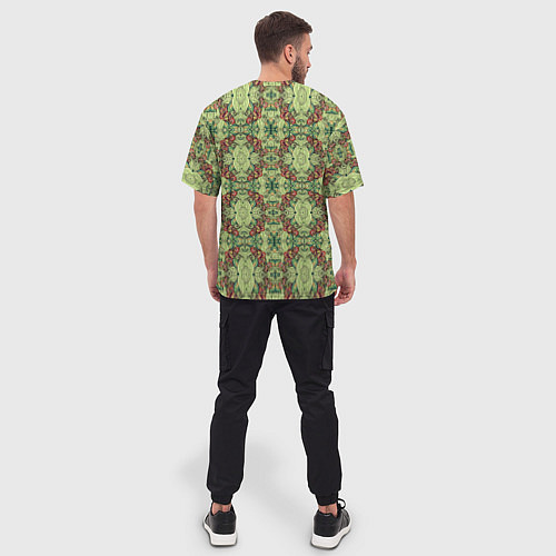 Мужская футболка оверсайз Зеленые и коричневые узоры / 3D-принт – фото 4