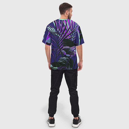 Мужская футболка оверсайз Цветы Тропики Ночью / 3D-принт – фото 4