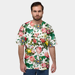 Футболка оверсайз мужская Узор из летних роз Summer Roses Pattern, цвет: 3D-принт — фото 2