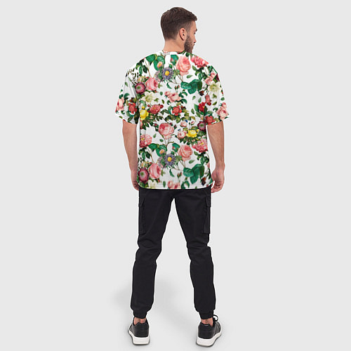 Мужская футболка оверсайз Узор из летних роз Summer Roses Pattern / 3D-принт – фото 4