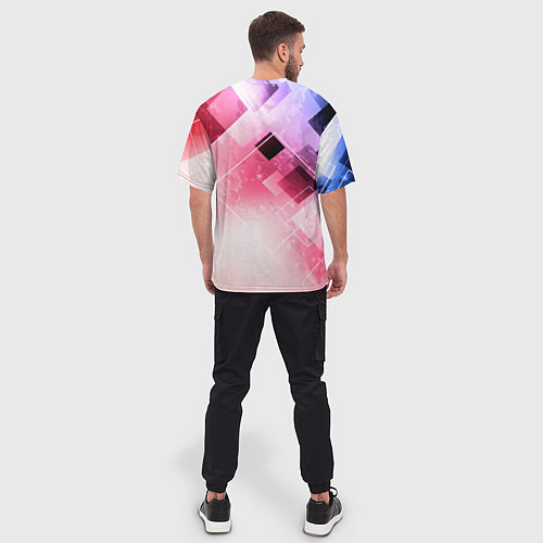 Мужская футболка оверсайз Розово-голубая абстрактная геометрия / 3D-принт – фото 4