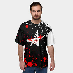 Футболка оверсайз мужская Алиса брызги красок белый - красный, цвет: 3D-принт — фото 2