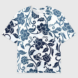 Мужская футболка оверсайз Гжелевые цветы