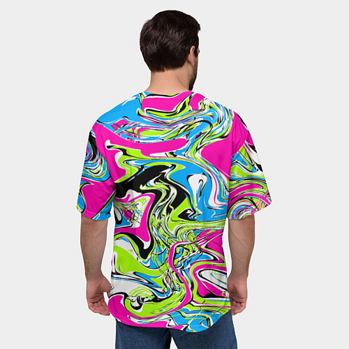 Мужская футболка оверсайз Абстрактные мраморные разводы в ярких цветах Поп а / 3D-принт – фото 4
