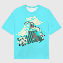 Мужская футболка оверсайз КОШКА С ВЕЕРОМ