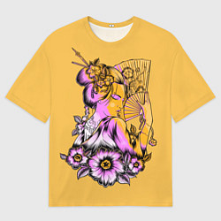 Футболка оверсайз мужская СЧАСТЛИВАЯ ДЕВУШКА С ВЕЕРОМ, цвет: 3D-принт