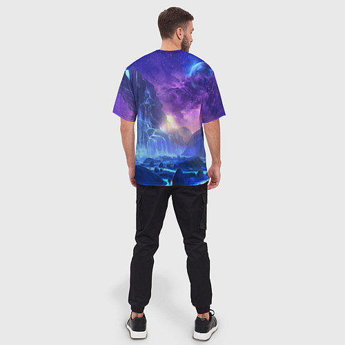 Мужская футболка оверсайз Фантастический пейзаж Водопад Неон / 3D-принт – фото 4