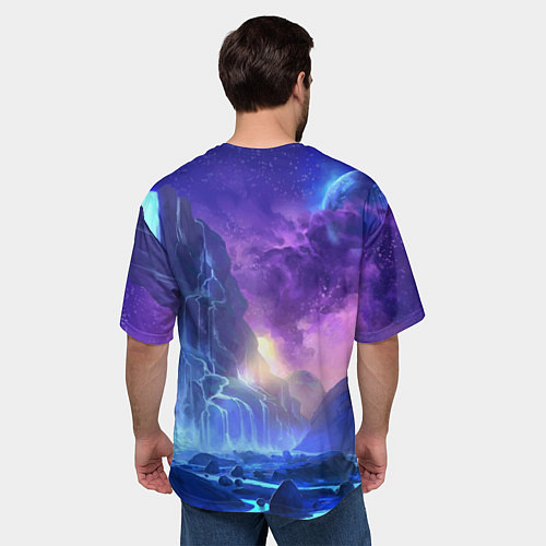 Мужская футболка оверсайз Фантастический пейзаж Водопад Неон / 3D-принт – фото 4